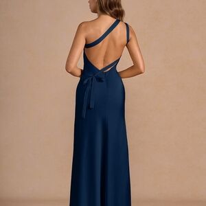 Azazie Navy Backless One-Shoulder Dress
